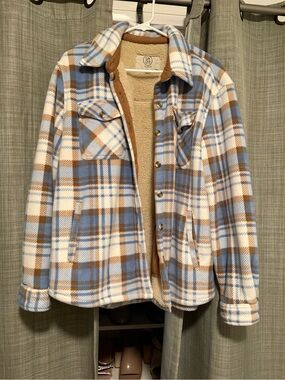 SAGE Collective Cream Sherpa Jacket with Tan Trim